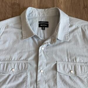 Brixton Shirt Pearl Snap Western Men's Size XL Short Sleeve Light Blue Chambray